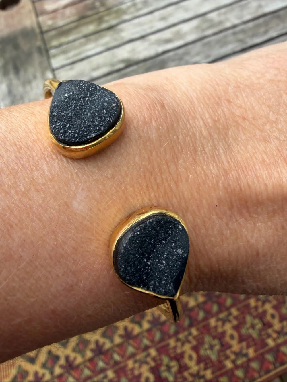 MARGARET ELIZABETH Black Druzy Teardrop Open Cuff Bracelet